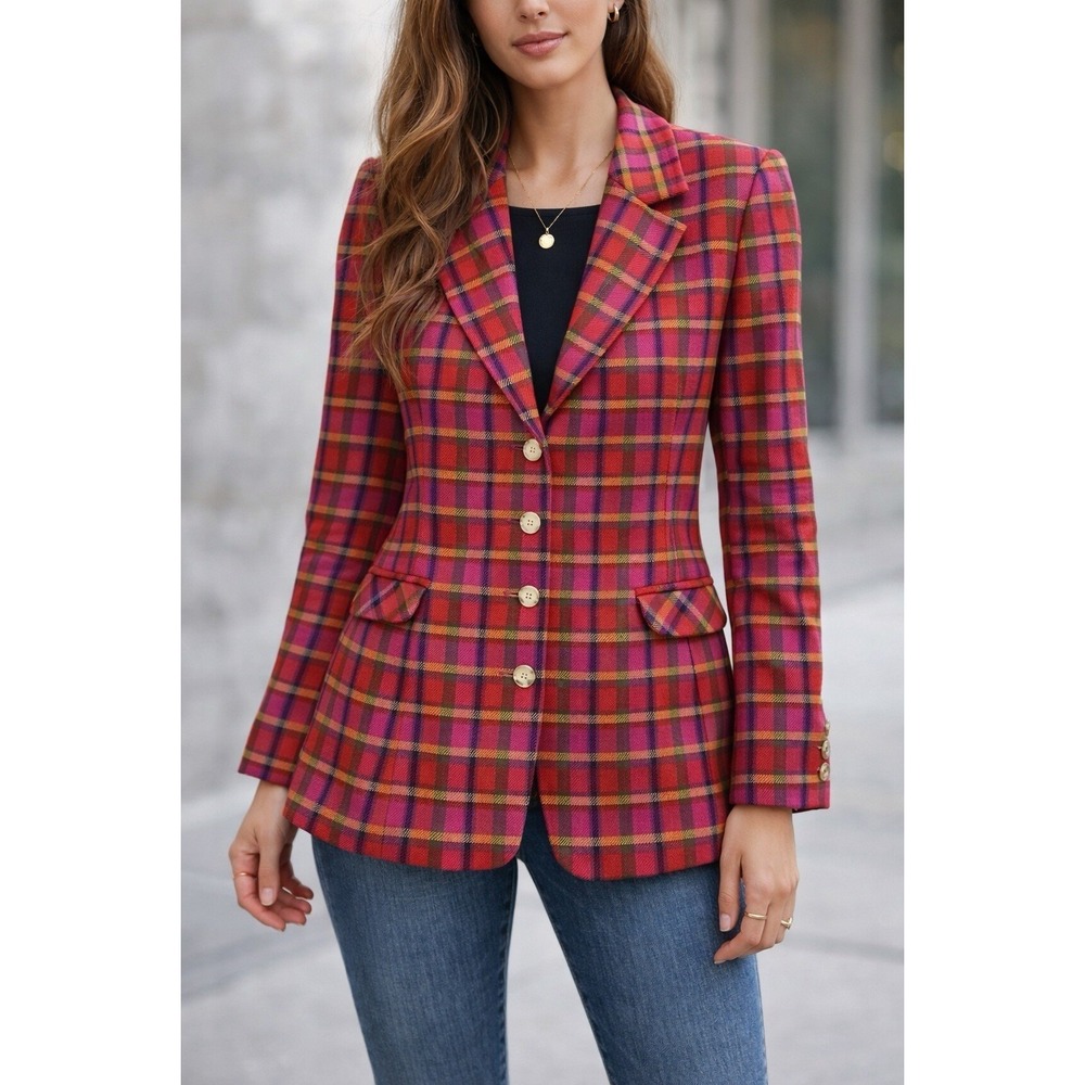 Viale Morin Forte Dei Marmi Blazer Womens Size 8 Plaid Italy Wool Jacket